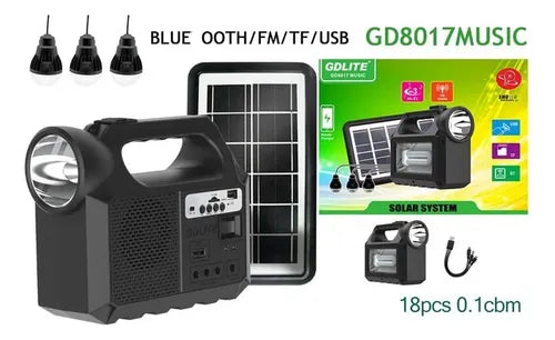 🔆 Kit Solar Multifuncional para Acampar – Iluminación, Radio FM y Carga USB