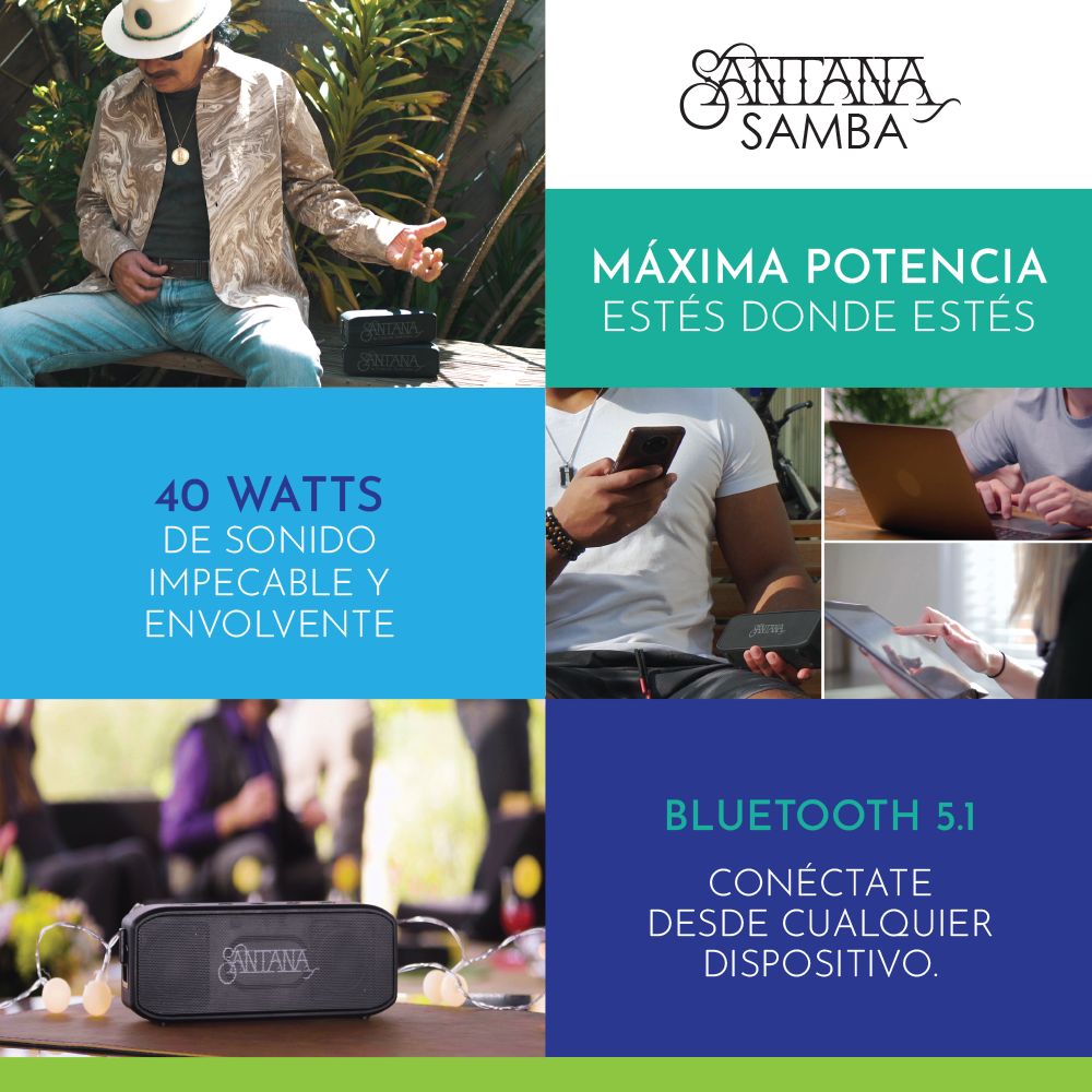 🎶PARLANTE SANTANA SAMBA Bluetooth 5.1 -🎸 Inspirado en el talento y la energía del legendario Carlos Santana