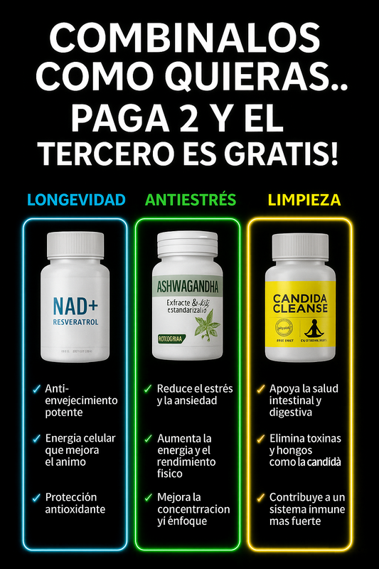 ✨ PACK X3 ✨ NAD / ASHWAGANDHA / CANDIDA ✨ Energía, Calma y Bienestar